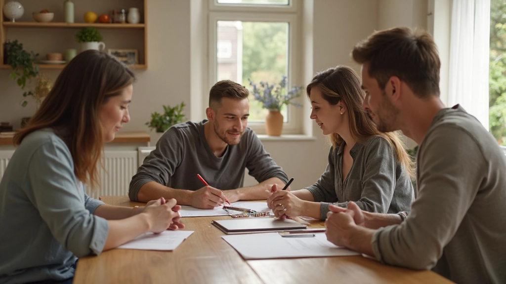 Человек ведет записи в финансовом планировщике за современным столом